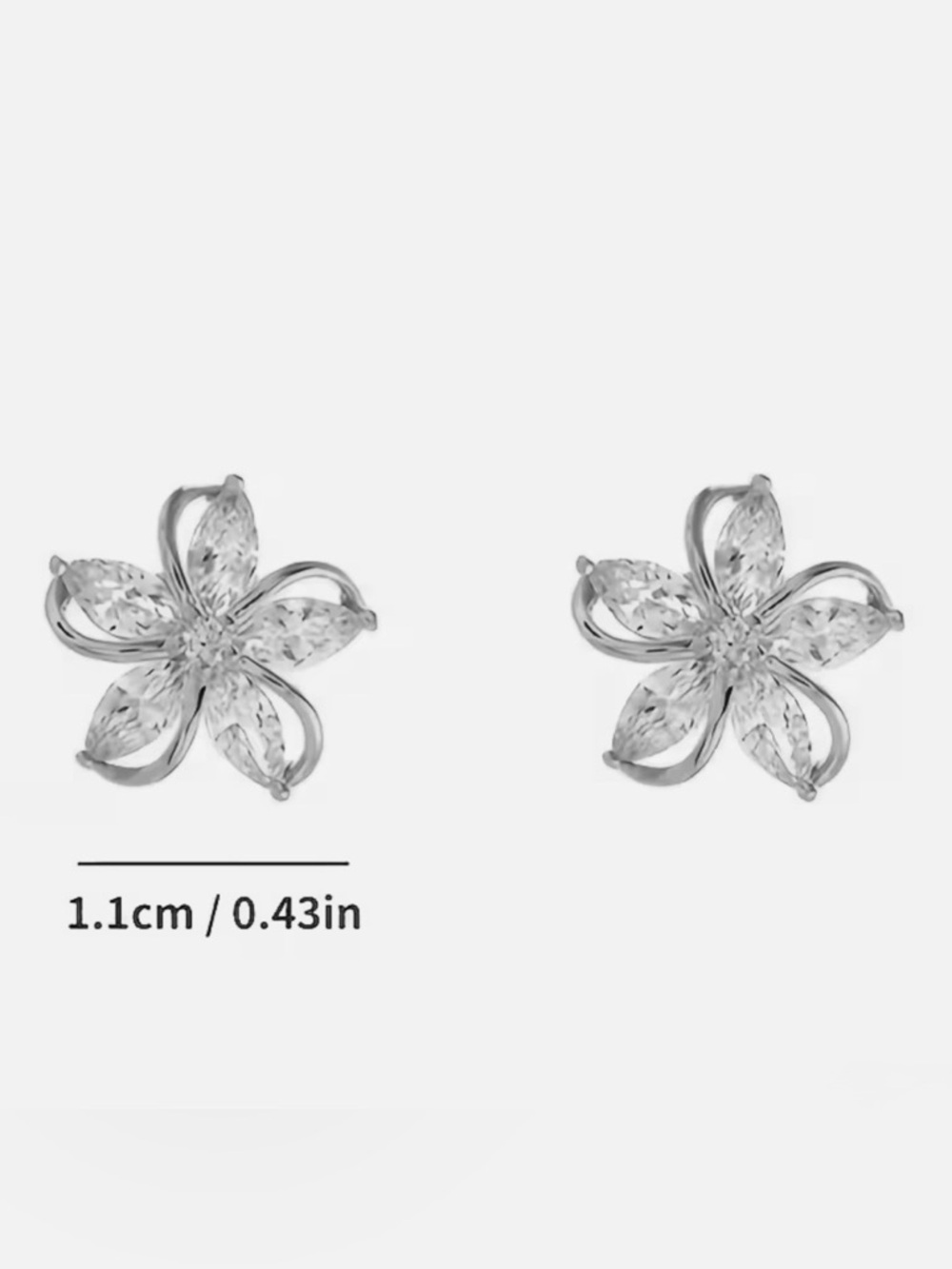 Silver-tone Crystal Flower Stud Earrings   New - Picture 3 of 3